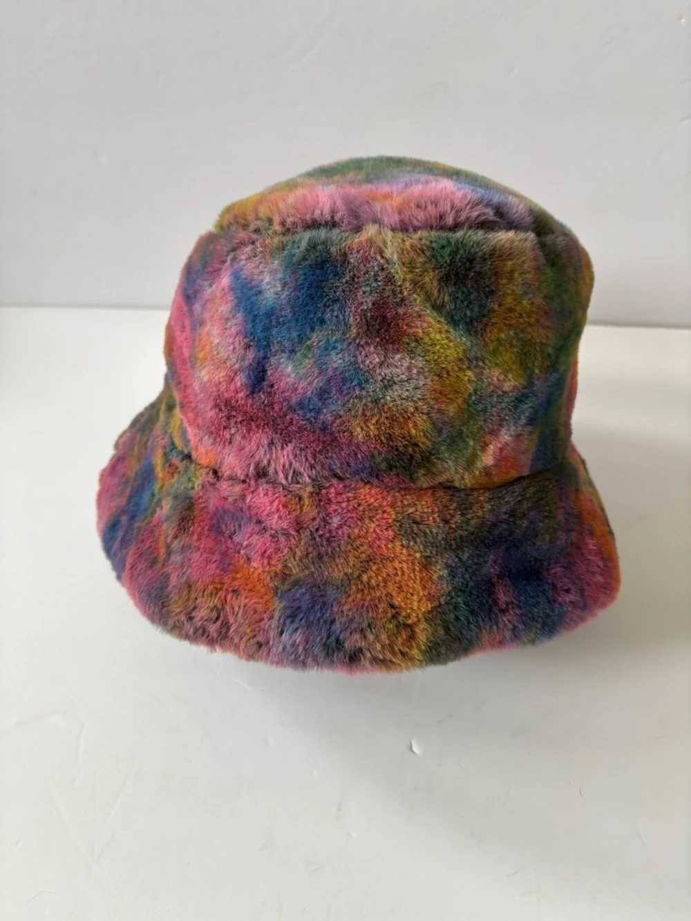 Fuzzy Tie Dye Bucket Hat Scarf Rainbow Faux Fur Festival‎ Y2K Streetwear Rave